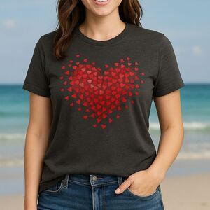 Gray Heart Graphic T-Shirt Size L Red Hearts Romantic Cluttercore Twee VSCO Girl